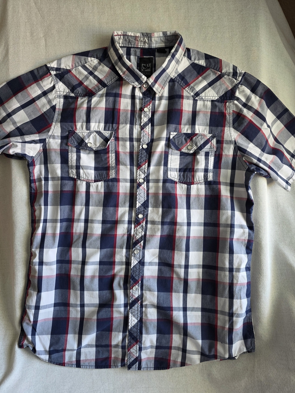 Micros Home Grown Los Angeles Button Short Sleeve Shirt Navy/White/Red Sz‎ XL